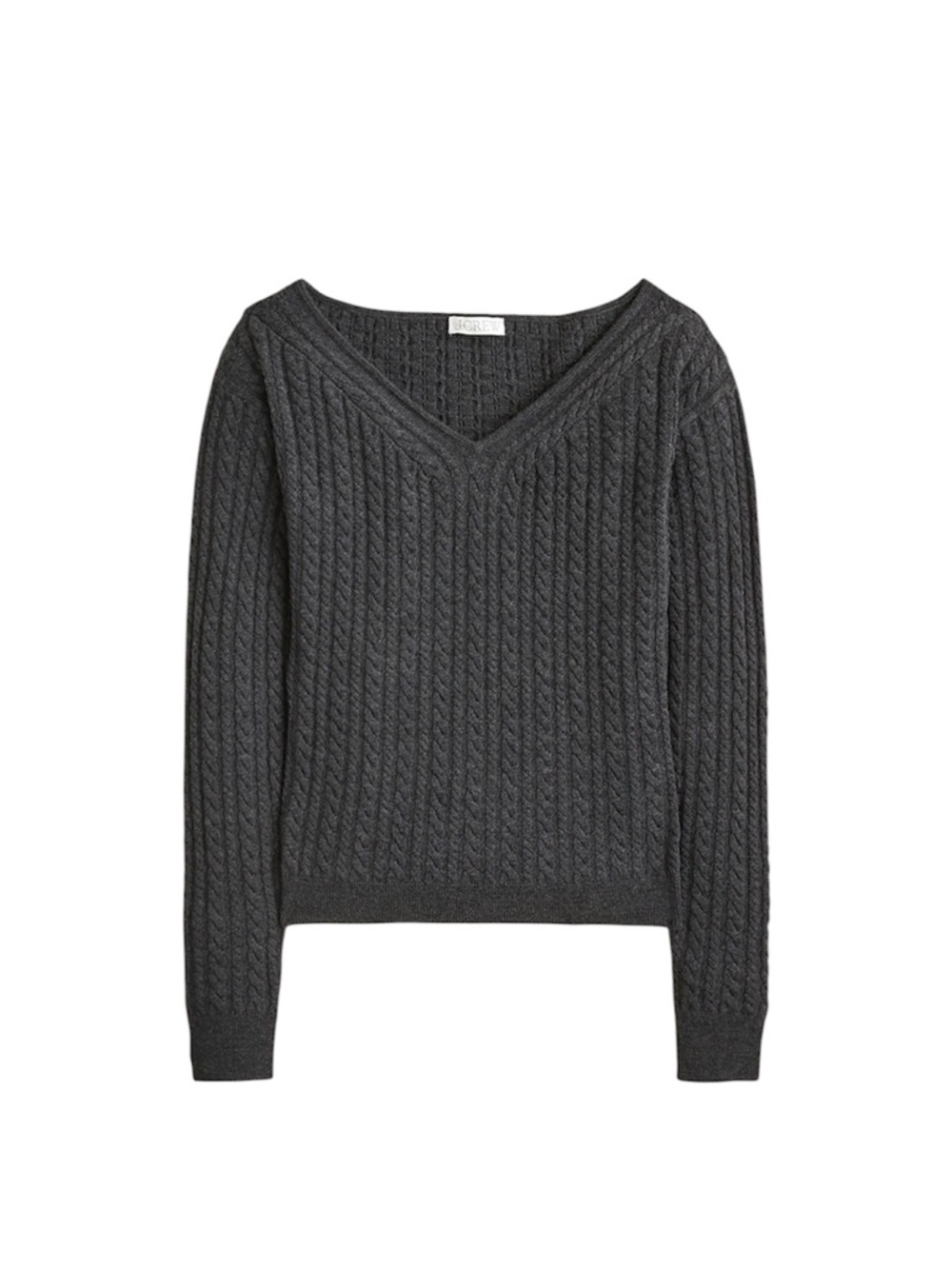 J. Crew Cable-knit wide V-neck sweater in merino wool sz L